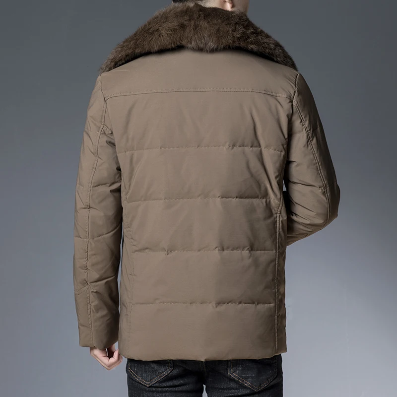 Winter Men Khaki Black Puffer Jackets With Fur Collar Thick Thermal Puff Basic Coat Male Warm Quilted Overcoat Padded Outerwear