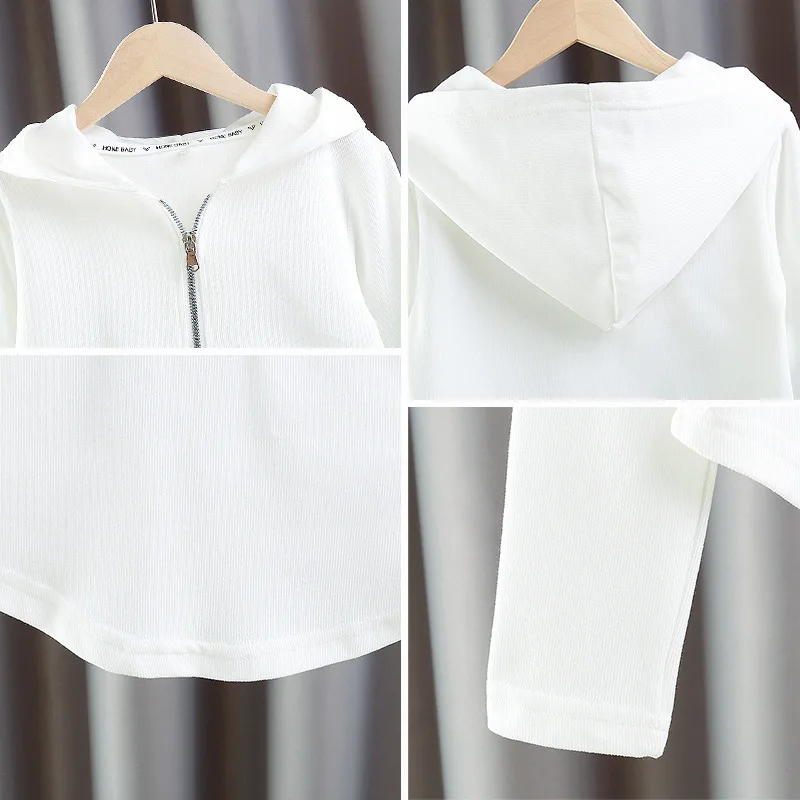 Хлопковый однотонный укороченный свитшот с капюшоном и полумолнией для девочек