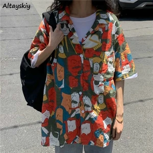 Женские винтажные рубашки с коротким рукавом в стиле хип-хоп, Корейская летняя уличная одежда 2020, повседневные блузки свободного кроя с забавным принтом, бойфренды, Новинка