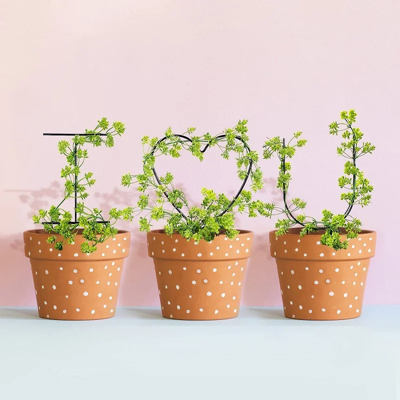 

Metal Iron Round Heart Shaped Garden Plant Support Stake Stand for DIY Potted Climbing Plants Vine Rack Creative I LOVE U Shape