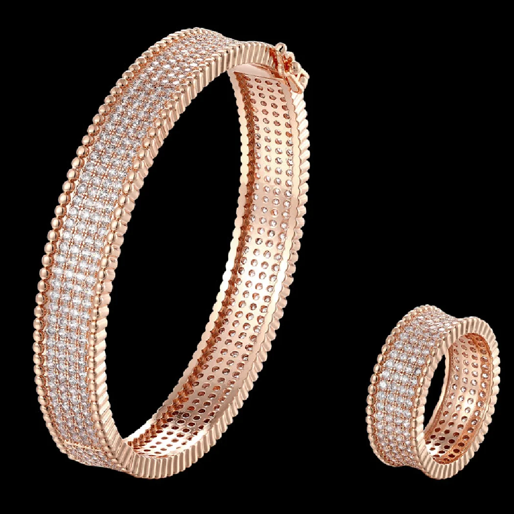 

Trendy jewelry three plated color copper bangle bracelet with ring jewelry sets metal mirco pave zirconia bracelet wedding gift