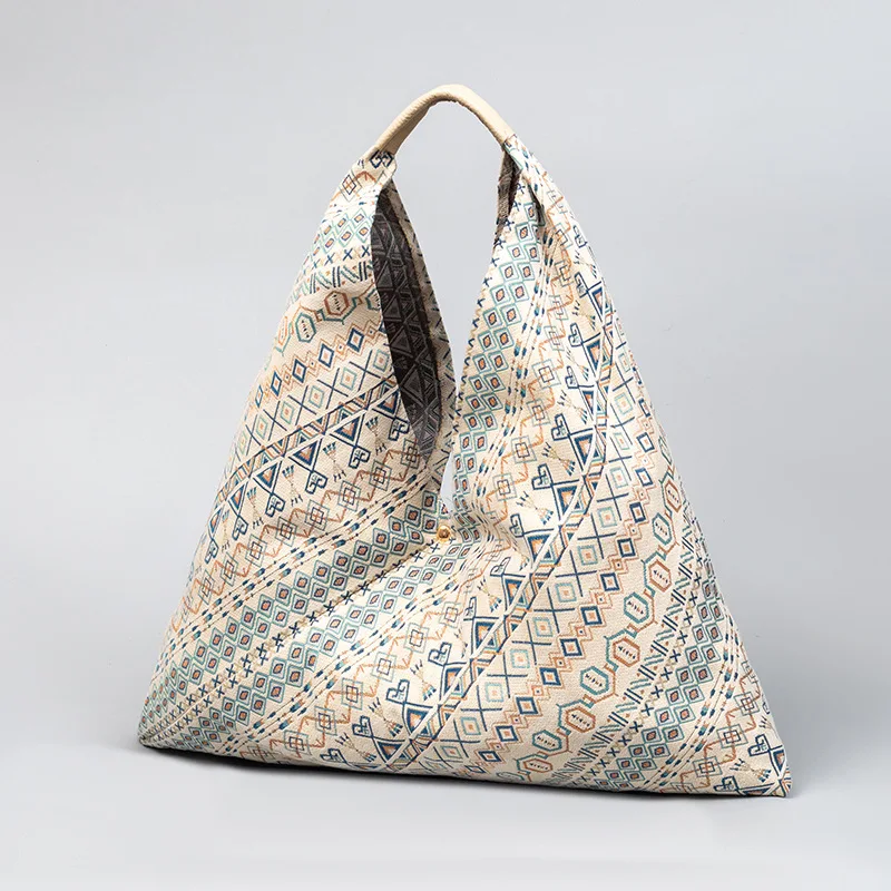 

Ethnic Style Large Capacity Women's Canvas Dumpling Shoulder Bag Geometric Pattern Trend Commuter Armpit Bag Bolsa Feminina 2023