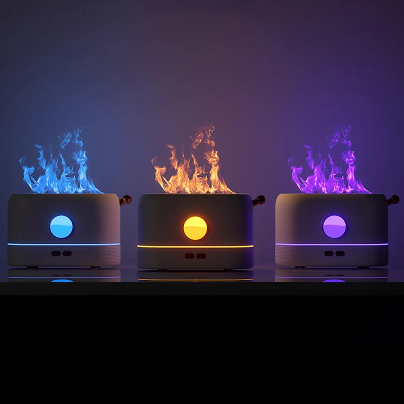 

2022 New Three Colors Flame Air Humidifier Ultrasonic Fogger Mist Maker 200ml Essential Oil Aroma Diffuser for Home Car Bedroom