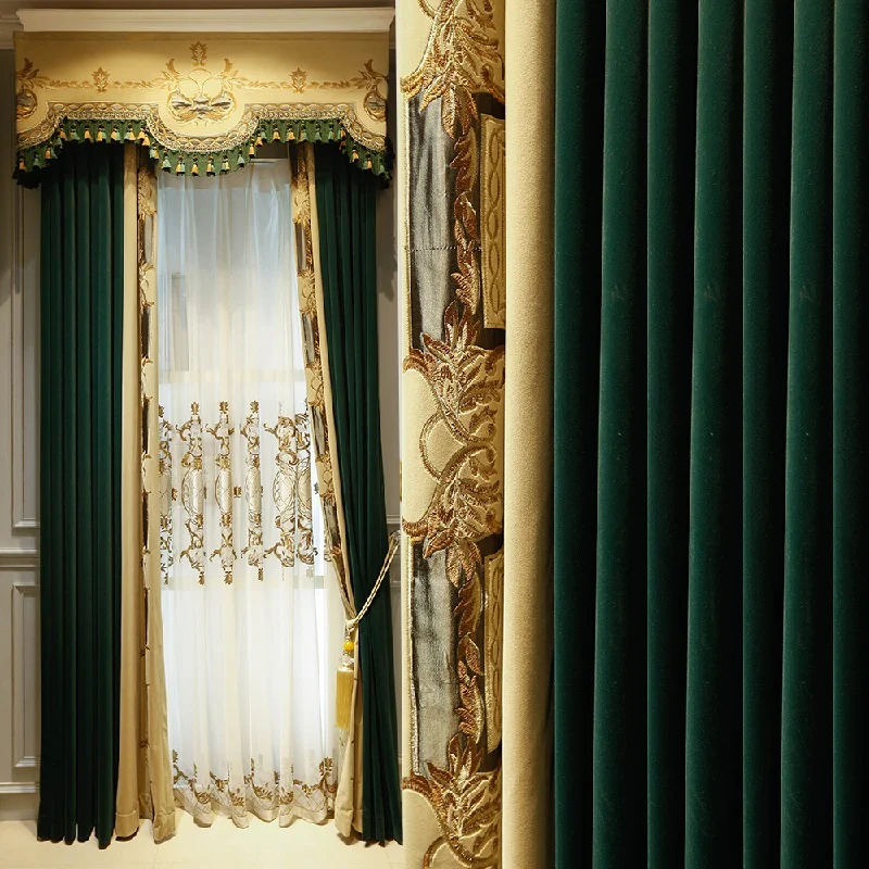 

Зеленые бархатные шторы с пэчворком для спальни, гостиной, роскошные современные оконные шторы в европейском стиле, затемняющие шторы