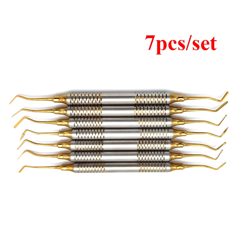 7pcs Dental Composite Resin Filling Tools Set Spatula Dentist Instrument Titanium plated Head Thick Handle Filler - купить по