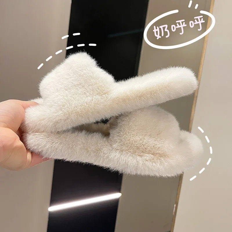 

Winter Slippers Women Fashion Fluffy Fur Slipper Home Slides Platform Flat Indoor Floor Flip Flops Women Ladies Shoes 2022