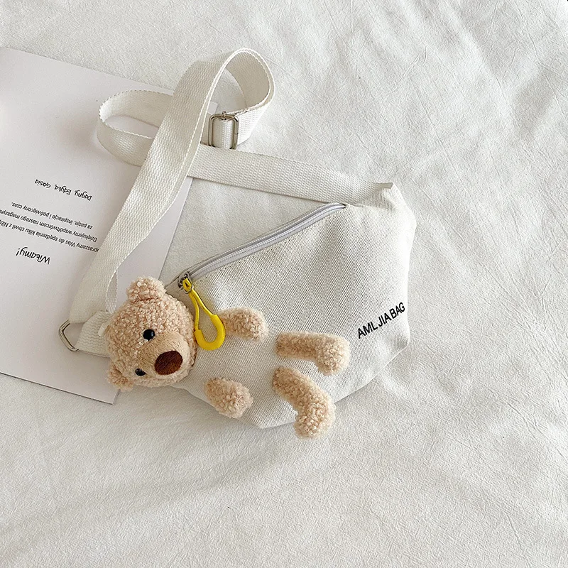 Cute Bear Women's Waist Bag High Quality Canvas Belt Bags Designer Crossbody Chest Bag Female Solid Fanny Pack Banana Hip Purse