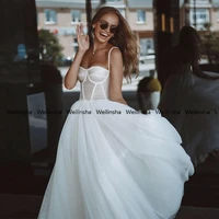weilinsha corset spaghetti strap white fashion wedding dresses sleeveless 2022 new arrived zipper back court train bridal gowns