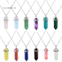 necklace natural stone hexagon pillar crystal pendant necklace multicolor clavicle chain sweater chain jewelry jewelry chains