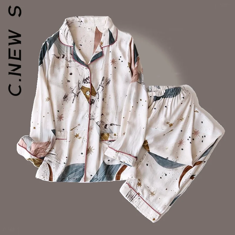 

Женская летняя пижама с длинным рукавом, 100% вискоза