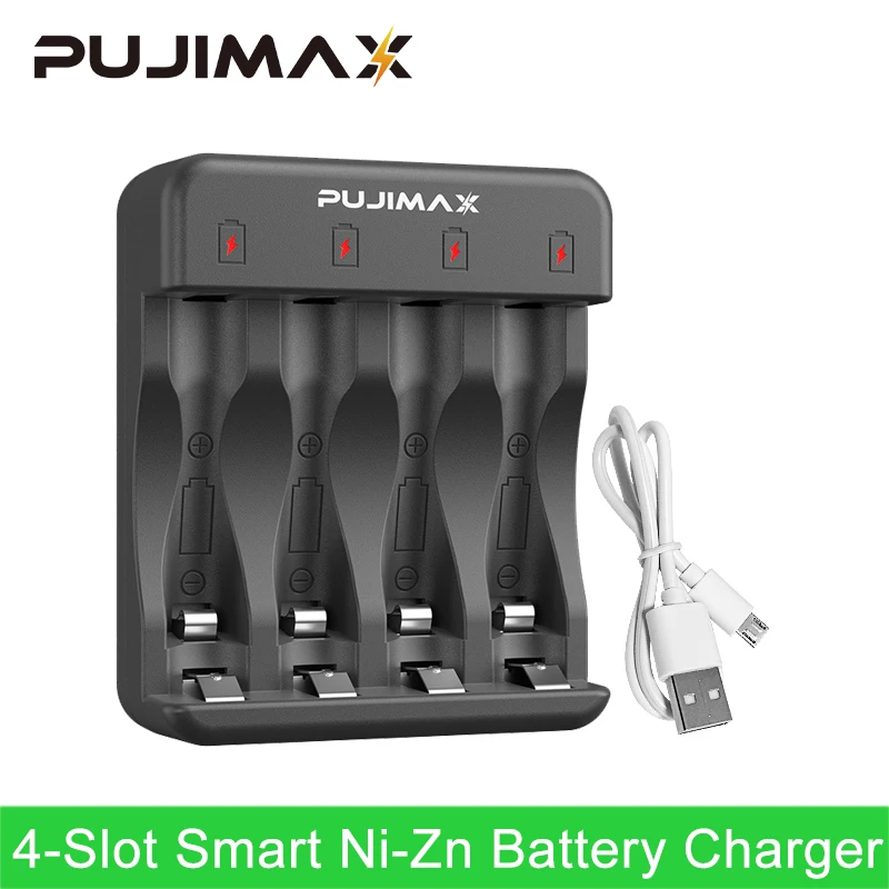 

PUJIMAX Smart 4-slot Ni-Zn Battery Charger With LED Indicator Charging Cable Smart Fast Charging For Rechargeable Ni-Zn Battery