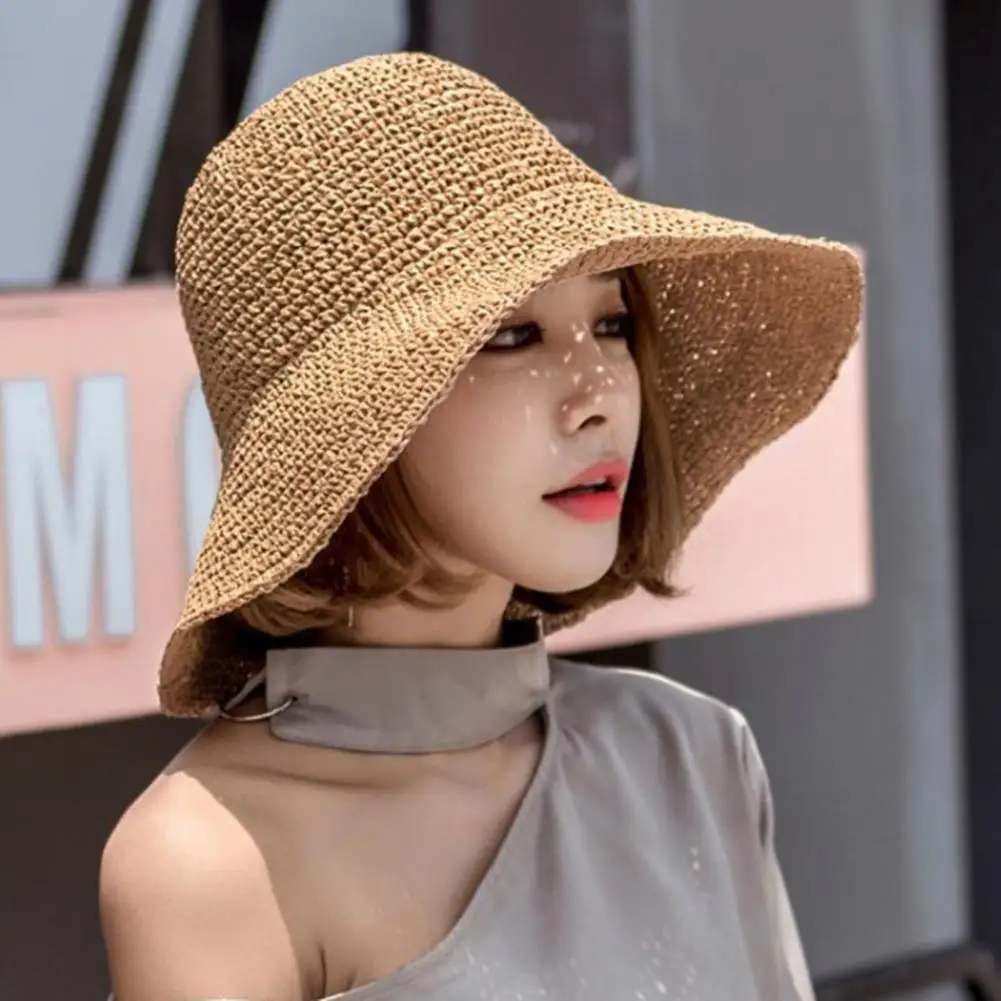 

Spring Summer Hats for Women Retro Flat Drooping Hat Hand-made Straw Hat Ladies Outdoor Sun Protection Beach Straw Hat Elegant