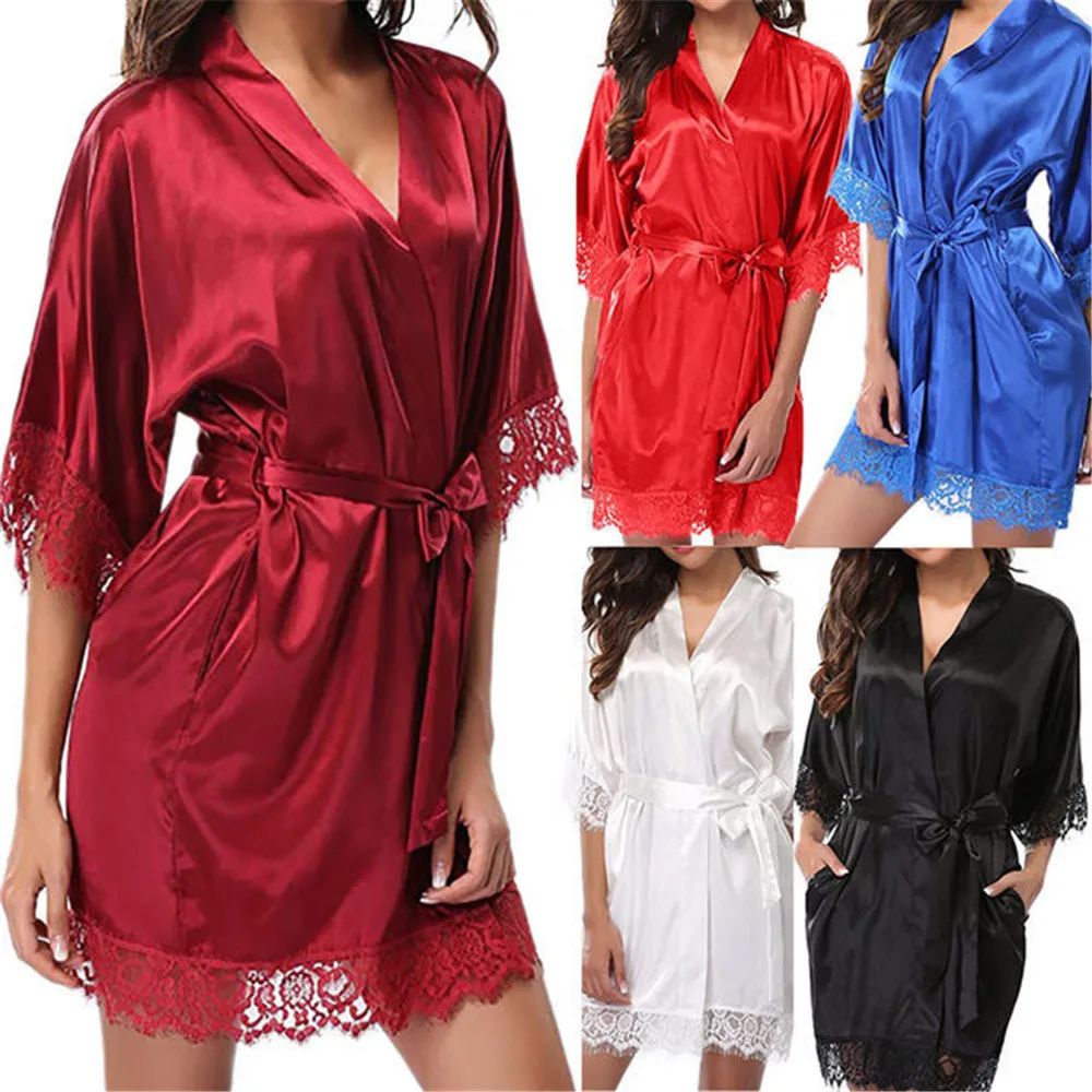 

Black Underwear Satin Women Sexy Sleepwear Night Lingerie New Intimate Lace Gown Erotic Kimono Robe Hot XXXL Sexy
