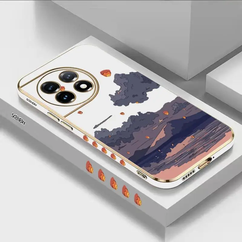 

The Sunset Hills Luxury Plating Phone Case For Oneplus 11 11R 10R 10T 10 Pro 9 9R 9RT 8T 8 8 Pro Cover