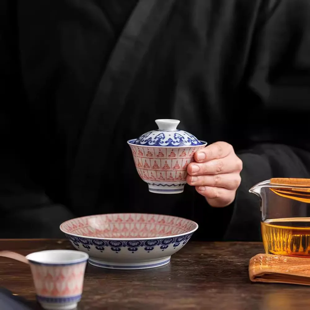 Цзиндэчжэнь керамический Ercai Tureen Dunhuang Тысяча Будды красный втирающий синий и