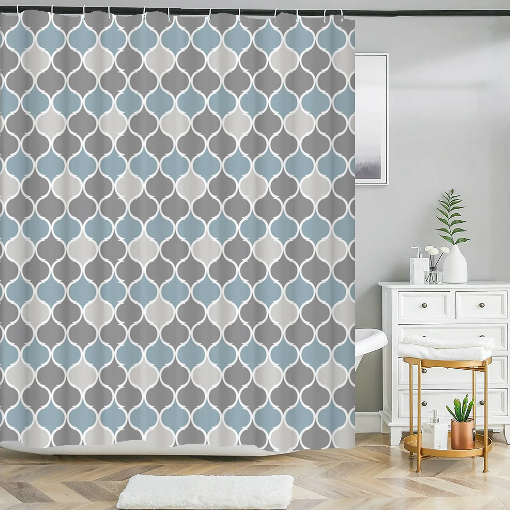 

Waterproof Shower Curtain with 12 Hooks Simple Geometry Bathroom Curtains Polyester Fabric Bath Mildew Proof for Home Decor