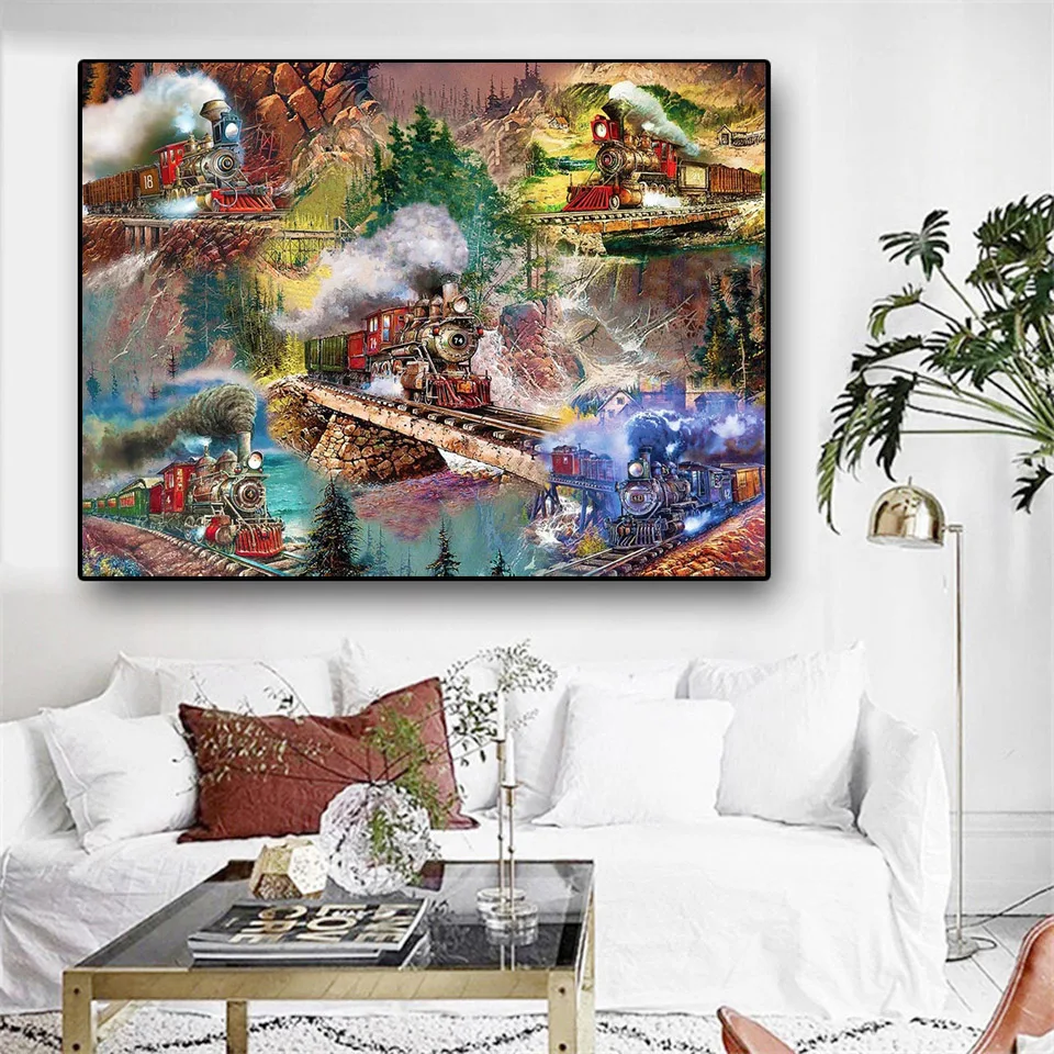 

5D Full Square/Round Drill Diamond Painting Train Landscape Diamond Embroidery Cross Stitch Rhinestone Mosaic Art Home Decor