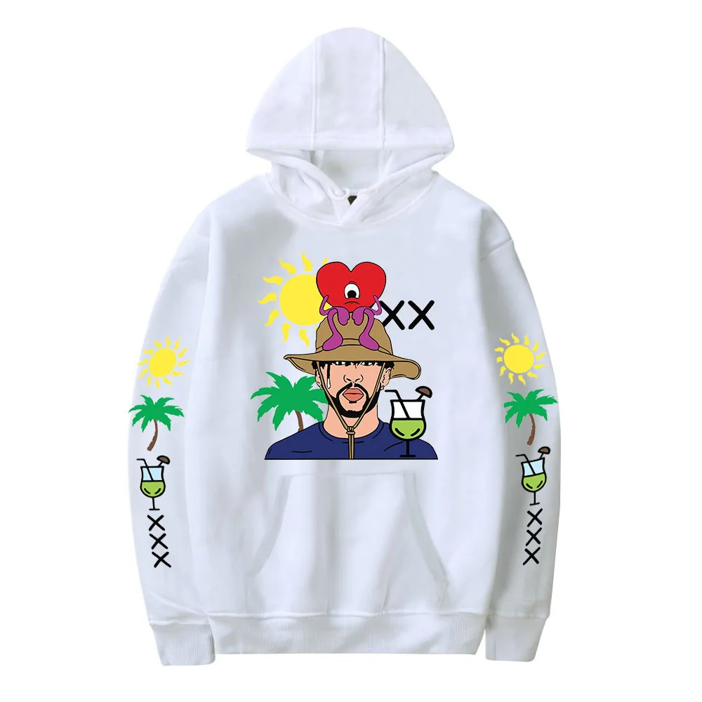 

New Singer Bad Bunny Hooded Sweatshirt Men and Women Kangaroo Pocket Bad Bunny Hoodie Loose Fit Streetwear