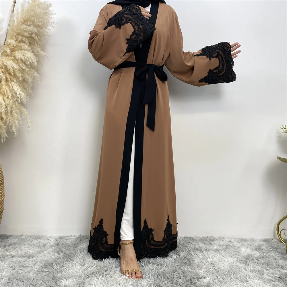 Muslim Fashion Open Abaya Embroidery Appliques Cardigan Robe Dresses Women Islamic Clothes Dubai Turkish Ramadan Eid Kaftan