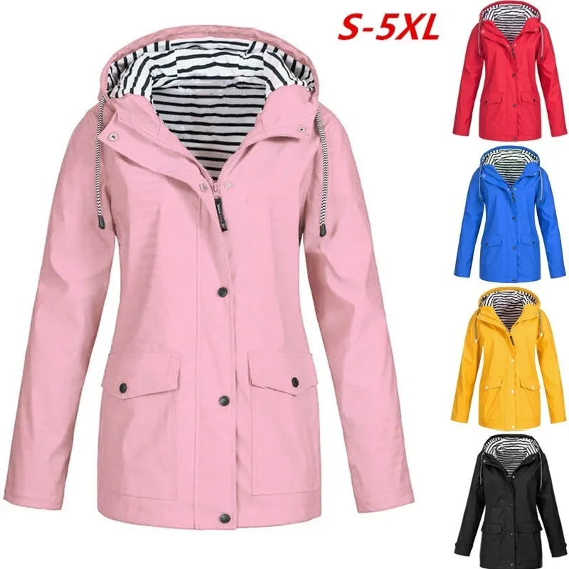 

2022 Autumn Womens Coat Waterproof Raincoat Fashion Ladies Outdoor Wind Rain Forest Jacket Coat Rainy