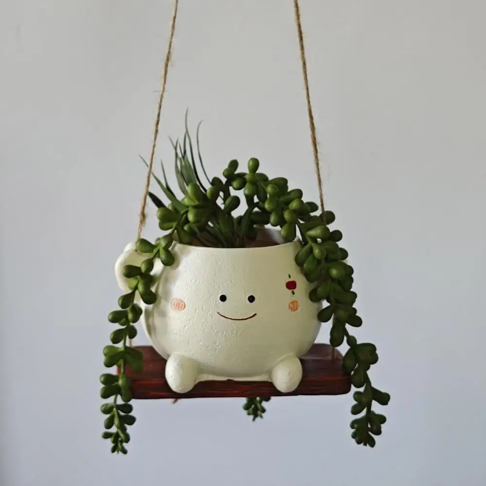 Горшок для горшка с улыбающееся лицо фигурка из смолы овощ трава цветочный