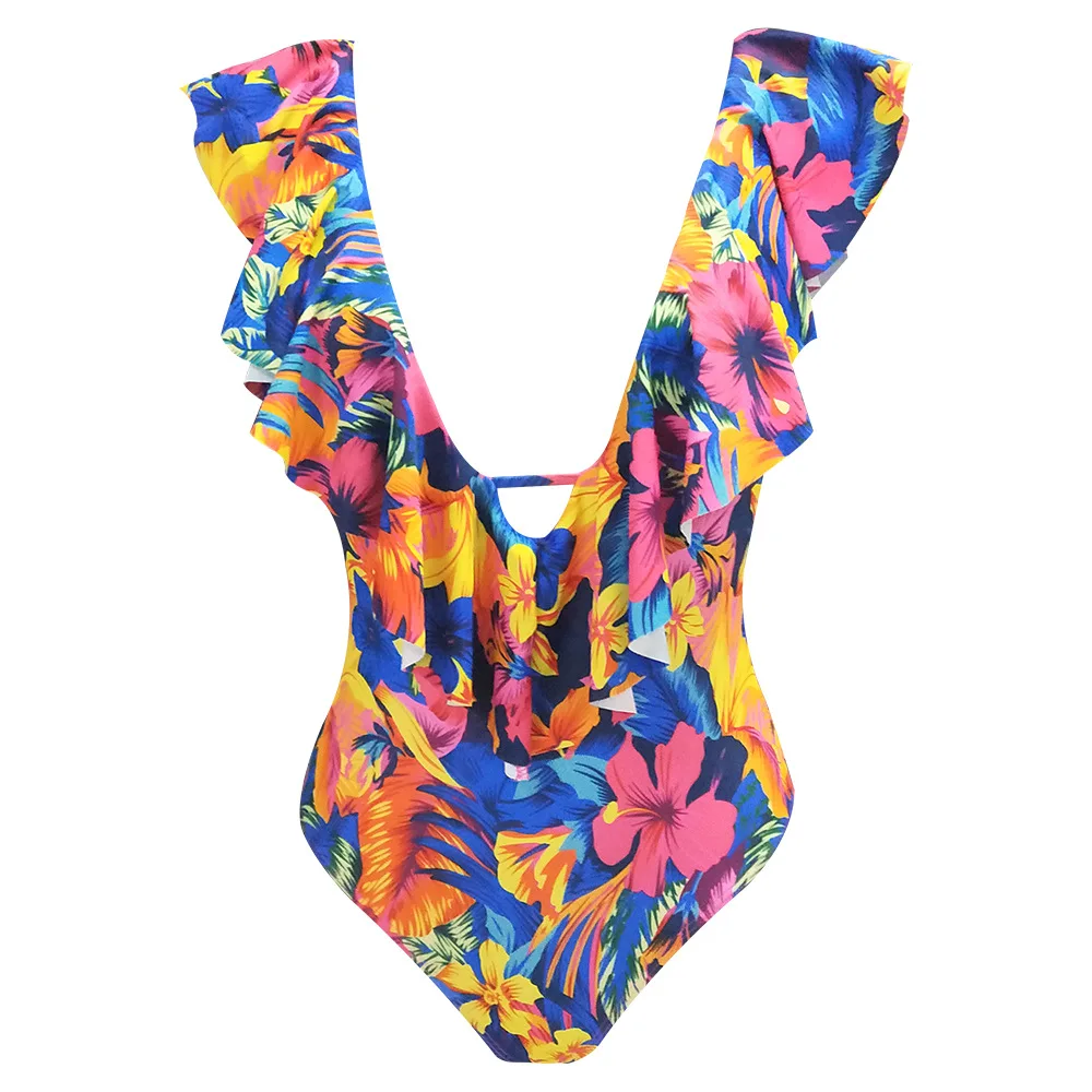 Женский слитный купальник с воланом открытыми плечами и |