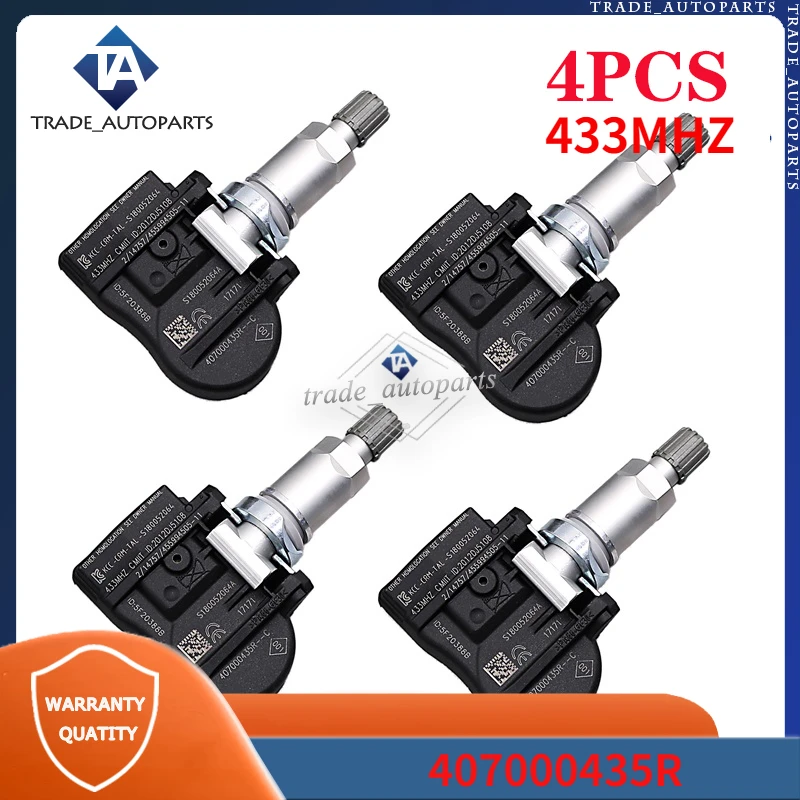 

407000435R For Renault Fluence Laguna Latitude Megane Scenic Zoe 433Mhz TPMS Tire Pressure Monitoring System Tyre Sensor 4Pcs