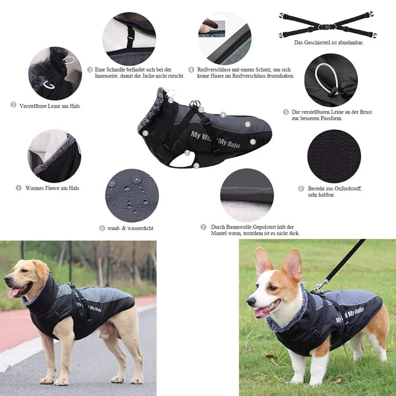 

Dog Waterproof Jacket Zipper Fur Lining Vest Dog Jacket Jacket Waterproof Raincoat Suit Drawstring Vest Pet Puppy