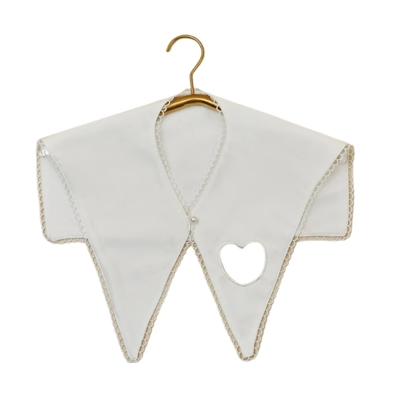

Women Hollow Out Heart Solid Faux Collar Ladies Shawl Wrap Lace Trim Detachable Triangular Capelet Clothes Accessories