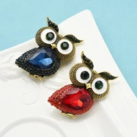 crystal big eyes owl brooches for women classice blue red owl bird party casual brooch pins new year gifts
