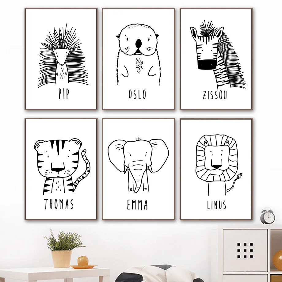 

Настенные художественные плакаты со слоном, львом, зеброй, ежиком, тигром, кротом, принтами, фотографиями животных, декор детской комнаты