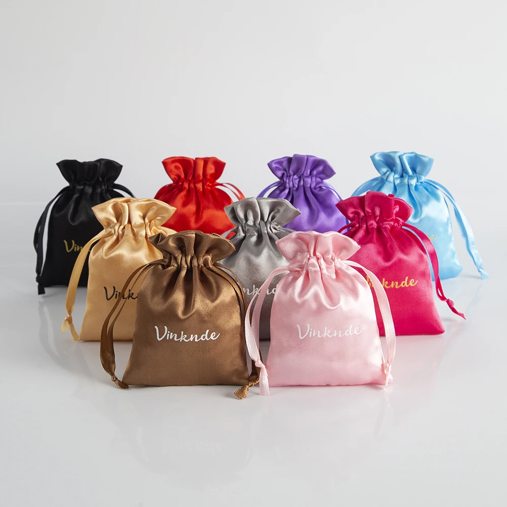 100pcs Satin Drawstring Bags Custom Dust Bags Jewelry Package Pouch Personalized Logo Printed Wholesale Product Package Gift Bag