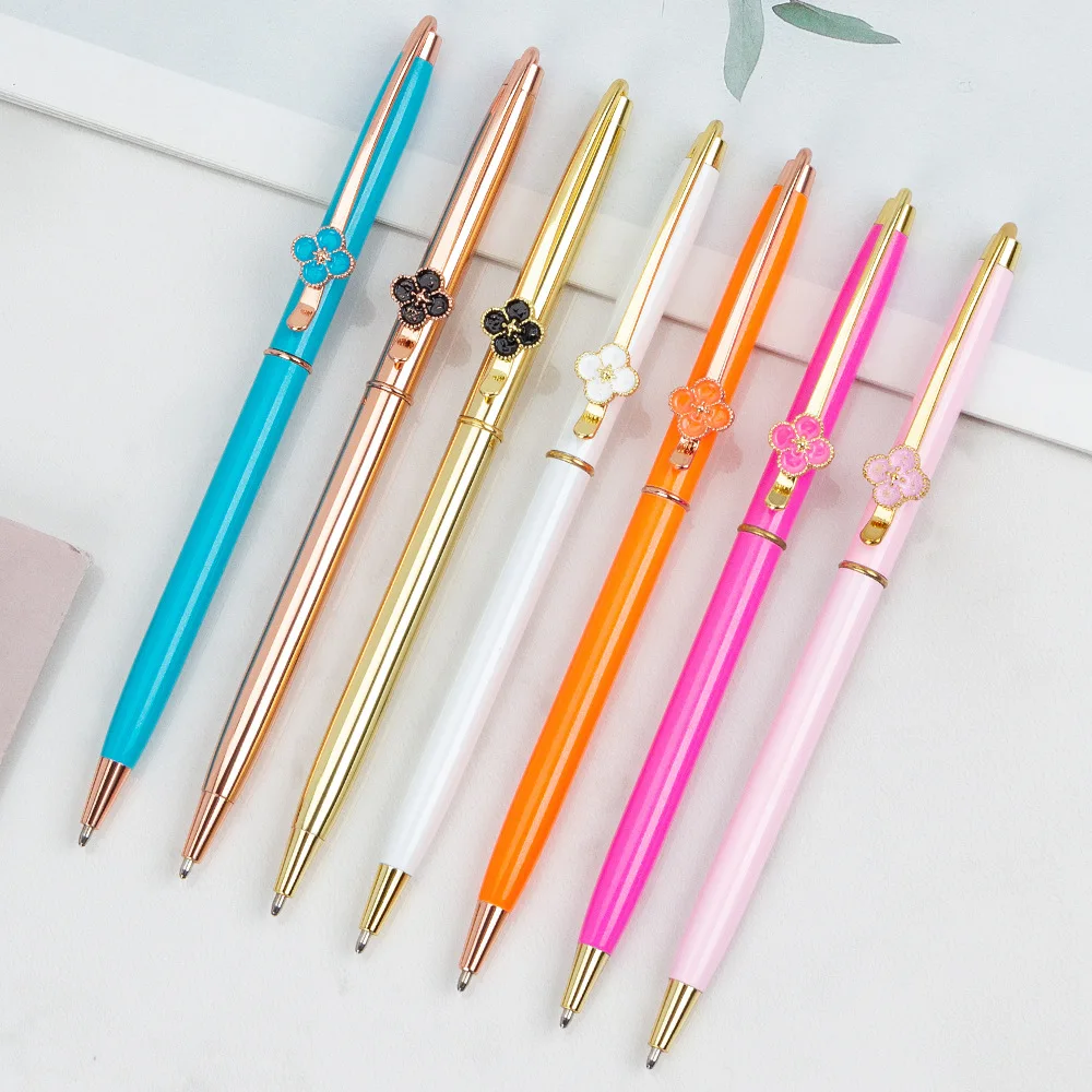 50Pcs/Lot Mini Slim Cute Four-leaf Clover Metal Ballpoint Pens Gift For Girls Wedding Party School Office Supplies Custom Logo