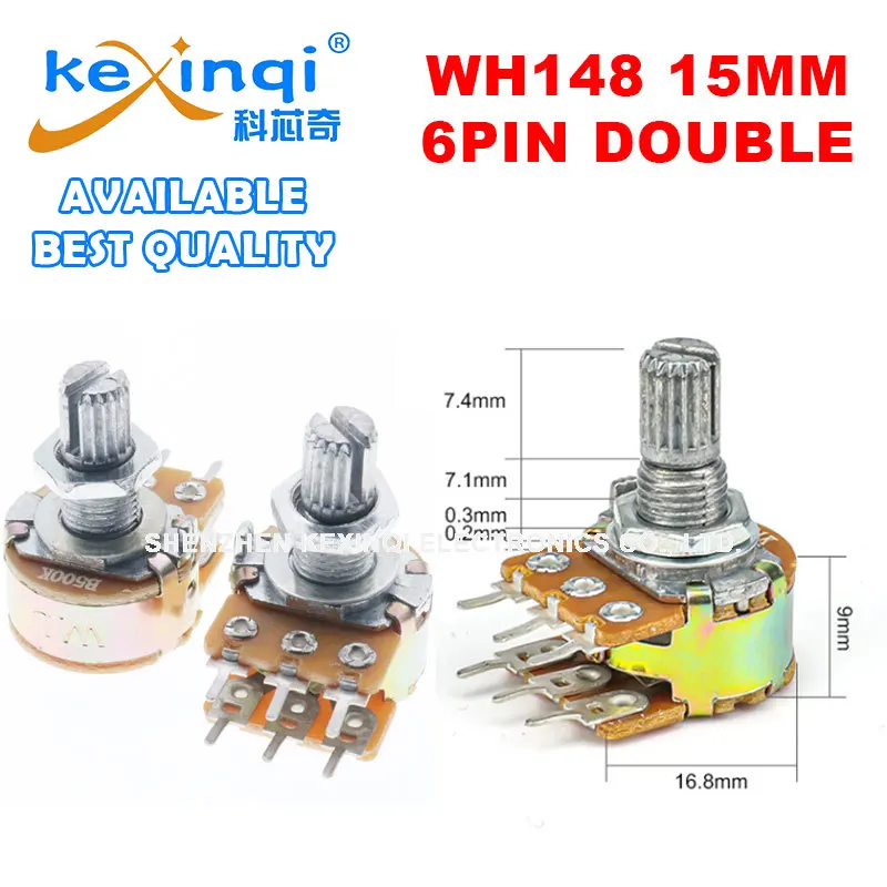 

5pcs WH148 6PIN 15mm Double Linear Taper Rotary Potentiometer Resistor for Arduino 1K 2K B5K B10K B20K B50K B100K B250K B500K 1M
