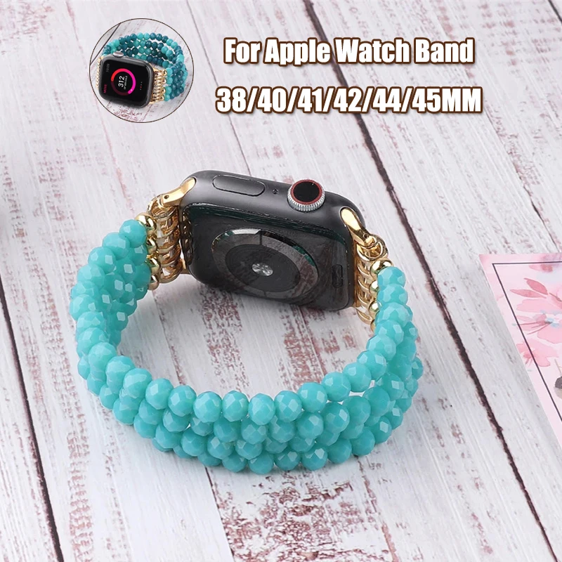 

Ремешок женский с кристаллами для Apple Watch Ultra Band 49 мм 44 мм 45 мм 41 мм 40 мм, ювелирный эластичный браслет для iWatch 8 7 Se 6 5