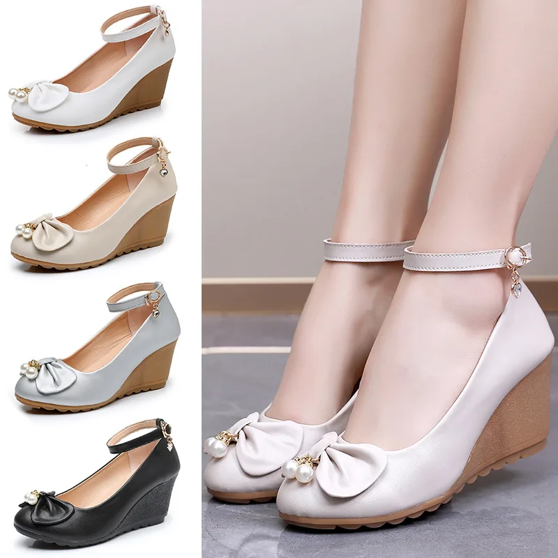 New Fashion Women Shoes High Heels Elegant Bowtie Wedges Shoes Brand Woman Pumps Platform Loafers Wedge Heel 6cm