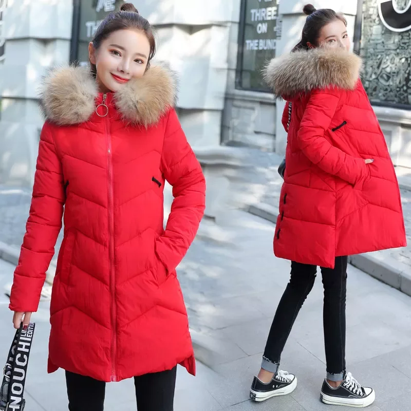 New2022 new mid long clothes women's Down parka version slim hooded big hairy collar down cotton jacket batch