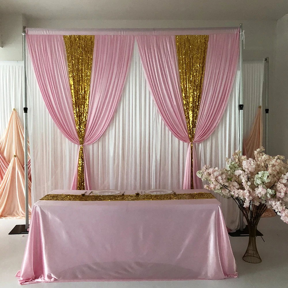 

10 футов x 10 футов Бесплатная доставка белая занавеска Розовый Ледяной шелк золотые блестки драпировка декорация на свадьбу День рождения