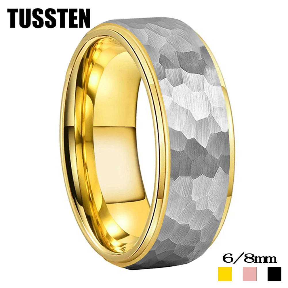 

Dropshipping TUSSTEN 6MM/8MM Hammered Tungsten Carbide Ring Stepped Brushed Men Women Wedding Band Fashion Jewelry