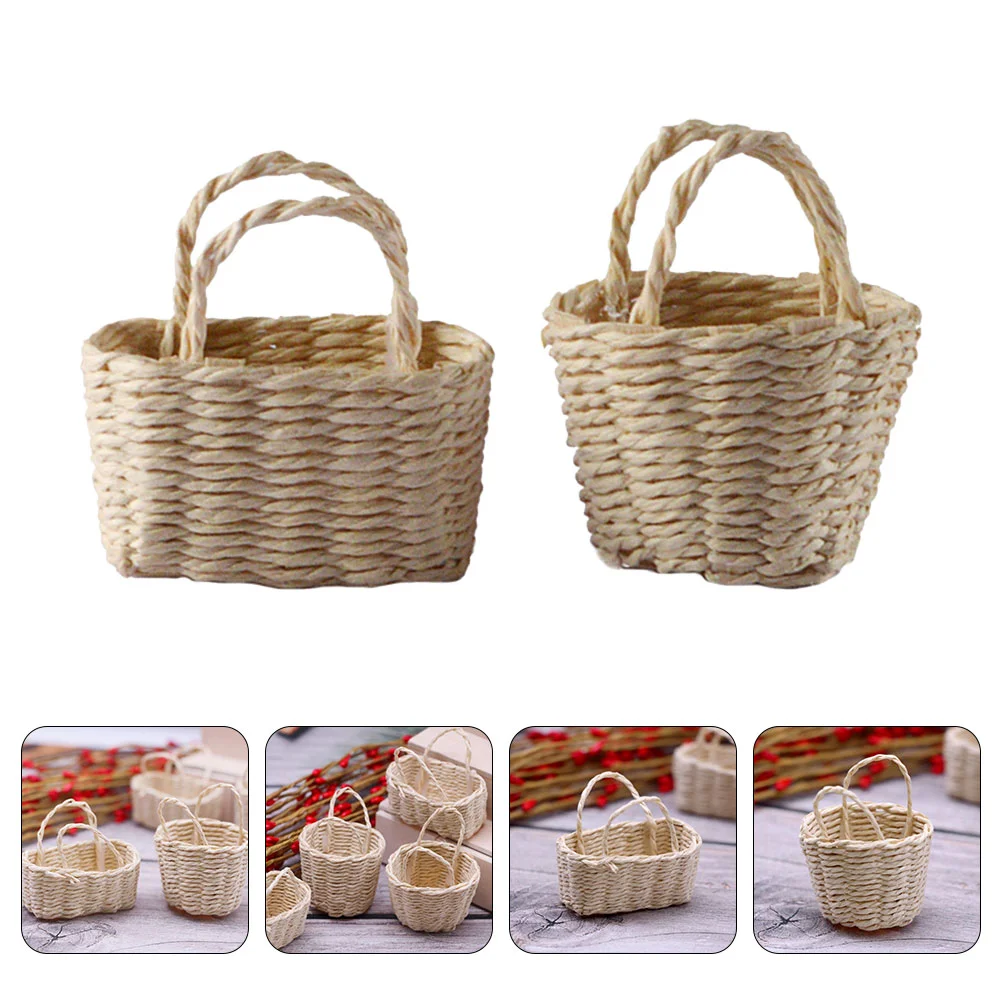 

Tiny Picnic Basket House Flower Wicker Storage Baskets Miniature Decoration