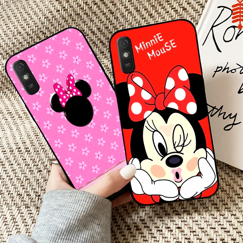 

Cute Minnie Mouse Phone Case For Xiaomi Redmi 9A Case For Redmi 9AT Liquid Silicon Coque Silicone Cover Funda Black