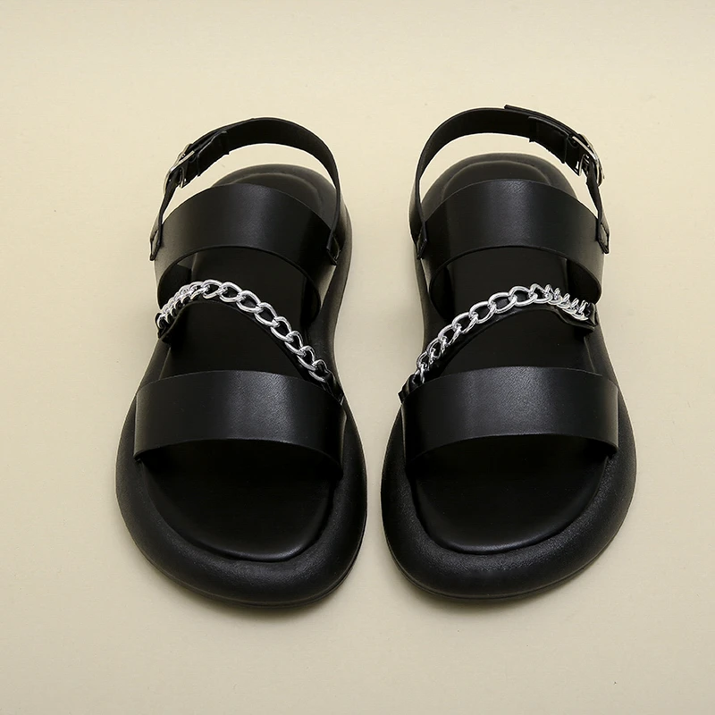 

2022 New Flats Sandals Women Retro Chain Peep Toe Flat Sandals Summer Casual Female Platform Shoes Outdoor Leisure Large Size