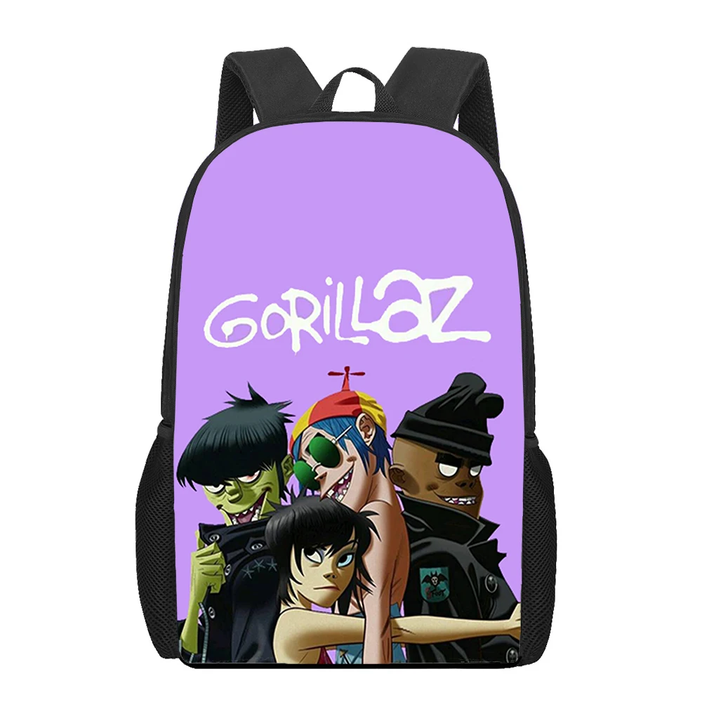 Рюкзаки для детей Gorillaz band с картунным рисунком 16 дюймов для школьных книг Kawaii Schoolbag для мальчиков и девочек, путешественнический рюкзак на плечо.