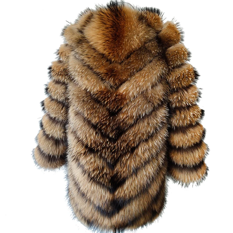 MAOMAOKONG Real Raccoon Fur Coat Big Size Clothes 100% Natural Winter Women Wear Round Neck Warm Thick New Style Plus-Size