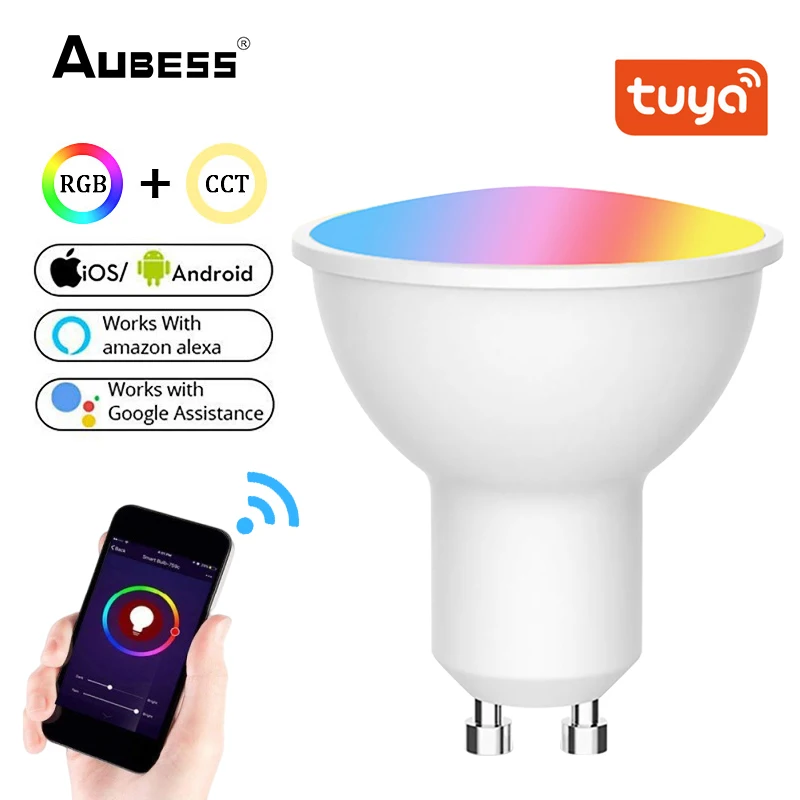 

Tuya Wifi Smart Light Bulb GU10 Spotlight RGB+CCT 100-240V 4W Dimmable LED Light Bulb Voice Control Work With Alexa Google Home