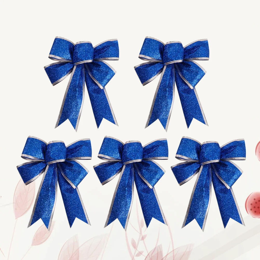 

5pcs/Pack Glittering Fabric Christmas Ribbon Bow Gift Knot Ribbon Ornaments for Christmas Tree Presents Decoration(Blue)