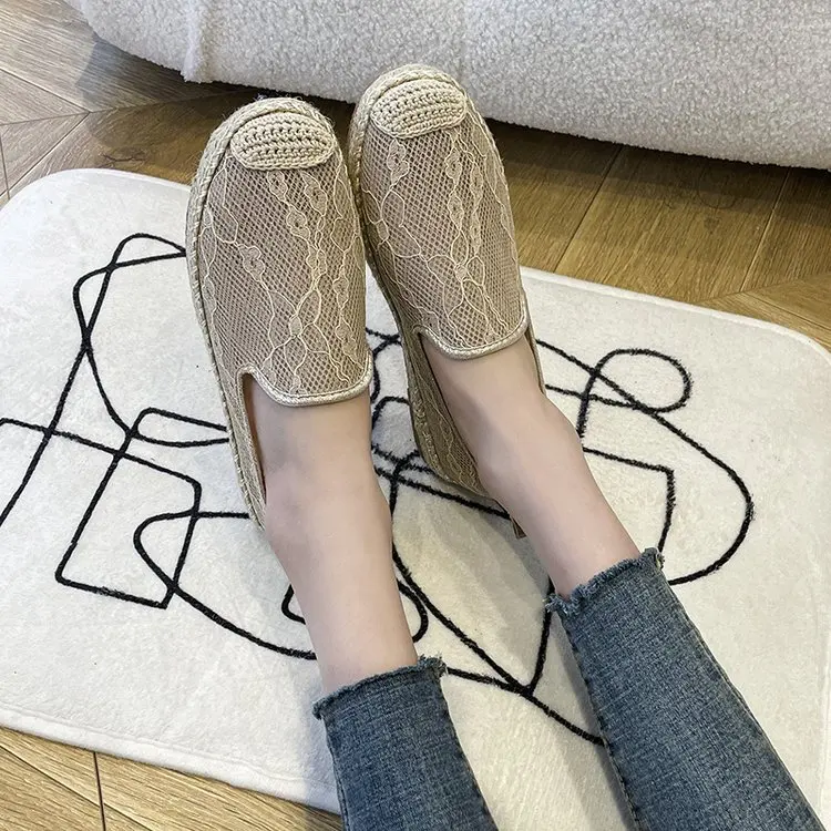 

2022 Lace Flat Shoes Women's Summer Slip-On Loafers Breathable Shoes Women's Shoes Casual Fashion Black Ladies Flat Shoes