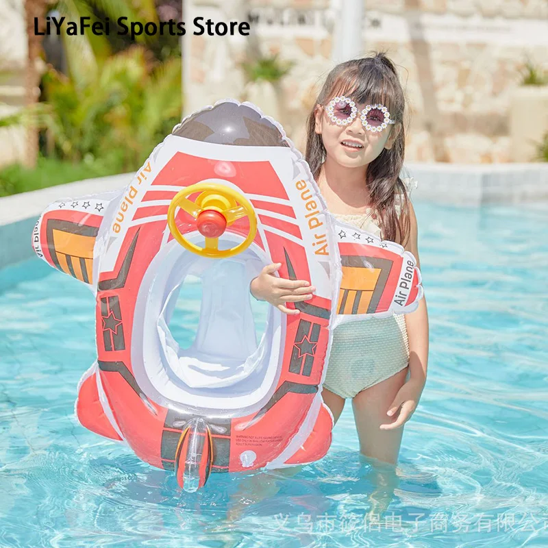 

1-5 Years Old Children Aircraft Swim Ring with Steering Wheel Kids Safety Water Swimming Circle Seat Circle Swimming Pool Beach
