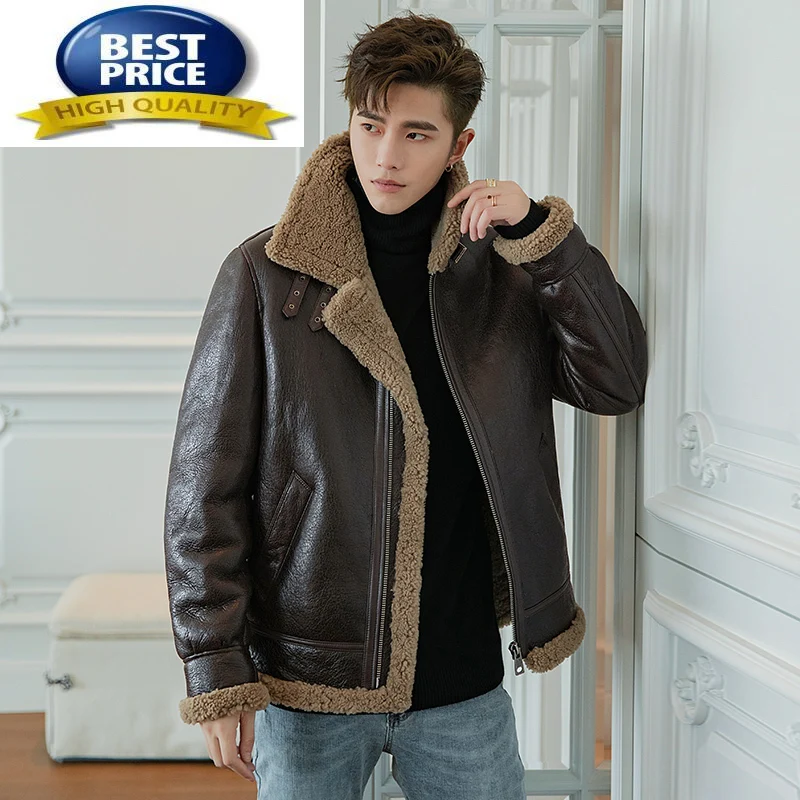 

Natural Sheep 2023 Shearling Coat Men Winter Warm Street Biker Genuine Sheepskin Leather Jacket Jaqueta Masculina Gxy1239