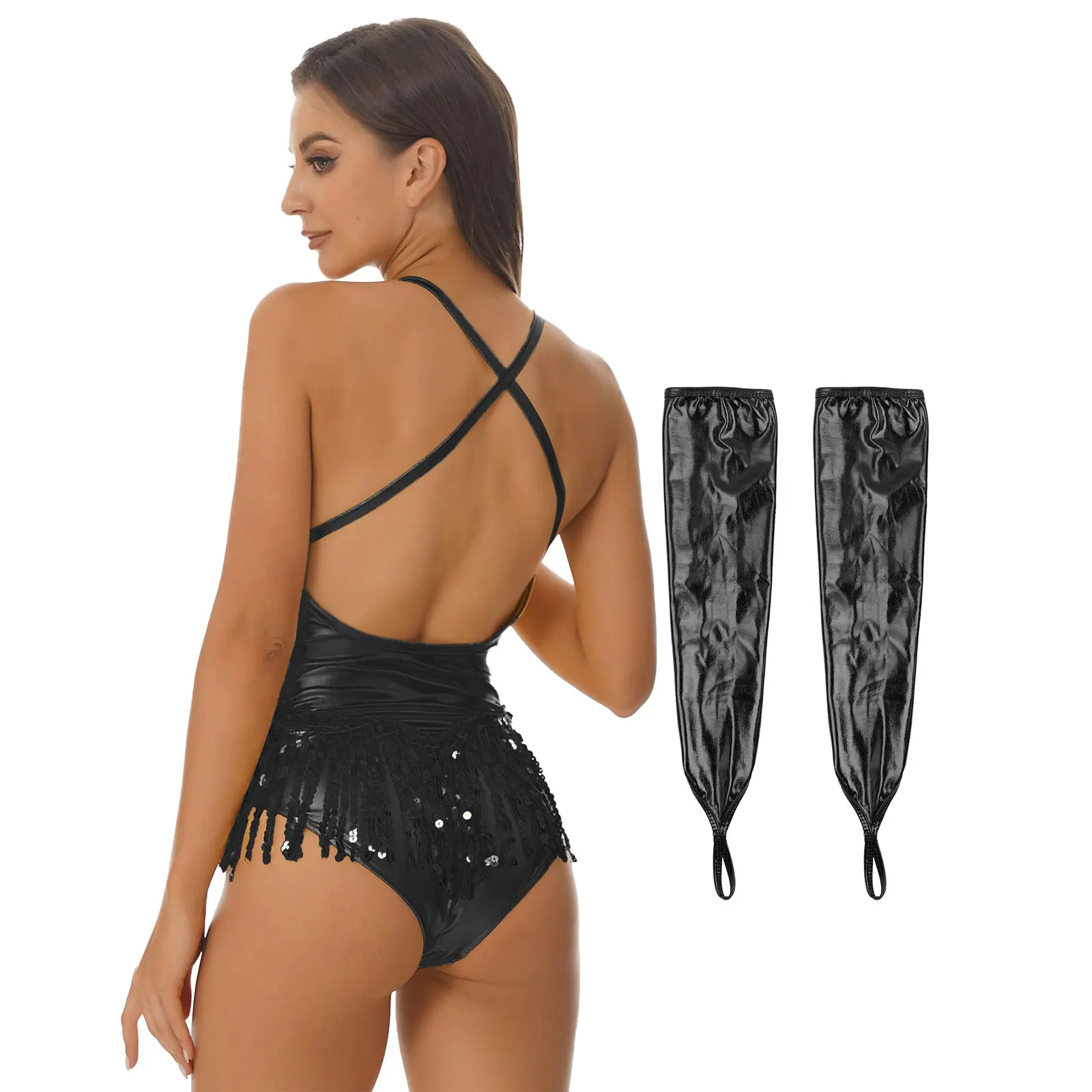 Модный женский наряд для латинских танцев купальник с блестками и боди + длинные